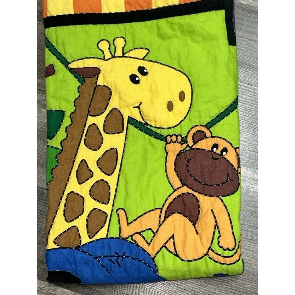 Vintage Handmade Baby Blanket Quilt 33” X 41” Vibrant Colors Jungle Theme